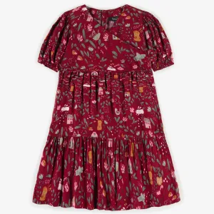 Robe rouge à motifs en viscose, enfant  || Red patterned dress in viscose, child