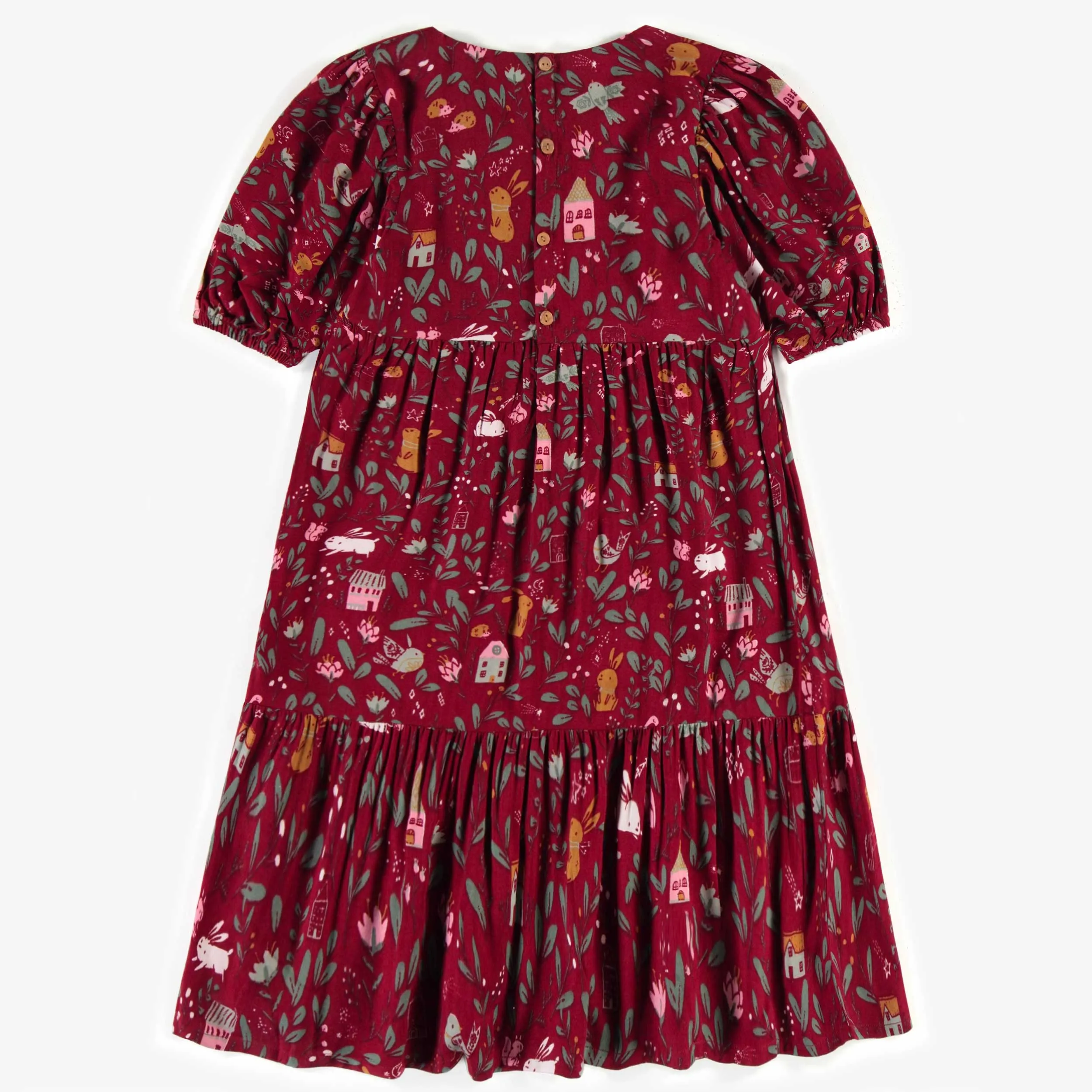 Robe rouge à motifs en viscose, enfant  || Red patterned dress in viscose, child