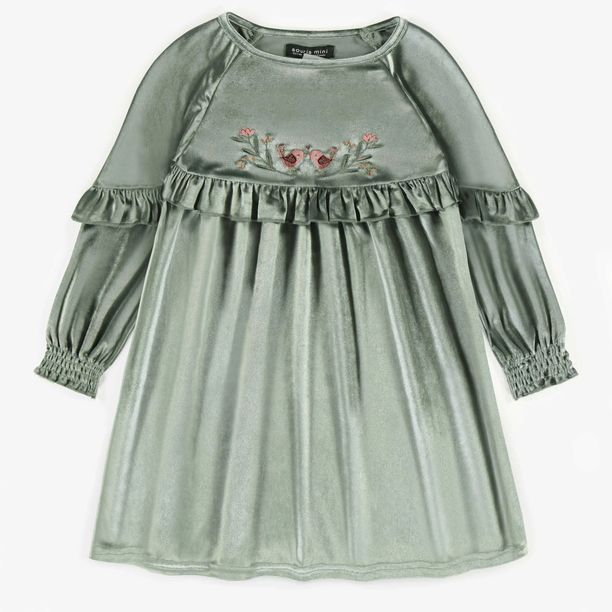 Robe verte en velours tapé, enfant || Green crushed velvet dress, child