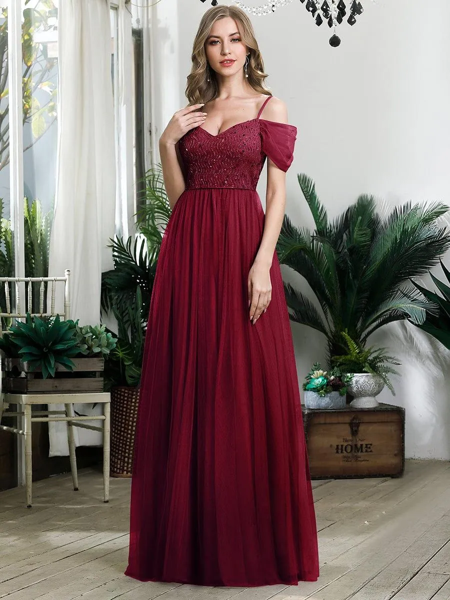 Robes de soirée en tulle avec corsage à épaules dénudées longue au sol(Vente finale)