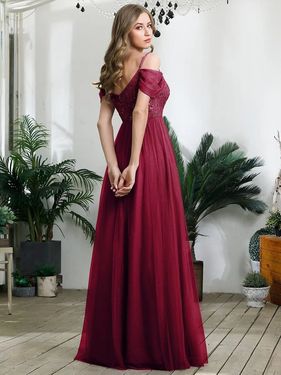 Robes de soirée en tulle avec corsage à épaules dénudées longue au sol(Vente finale)
