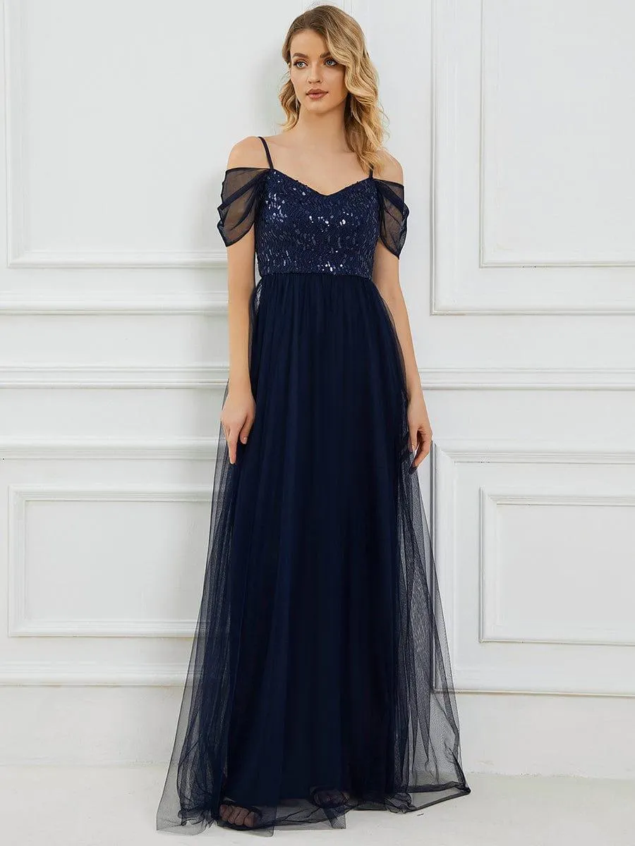 Robes de soirée en tulle avec corsage à épaules dénudées longue au sol(Vente finale)