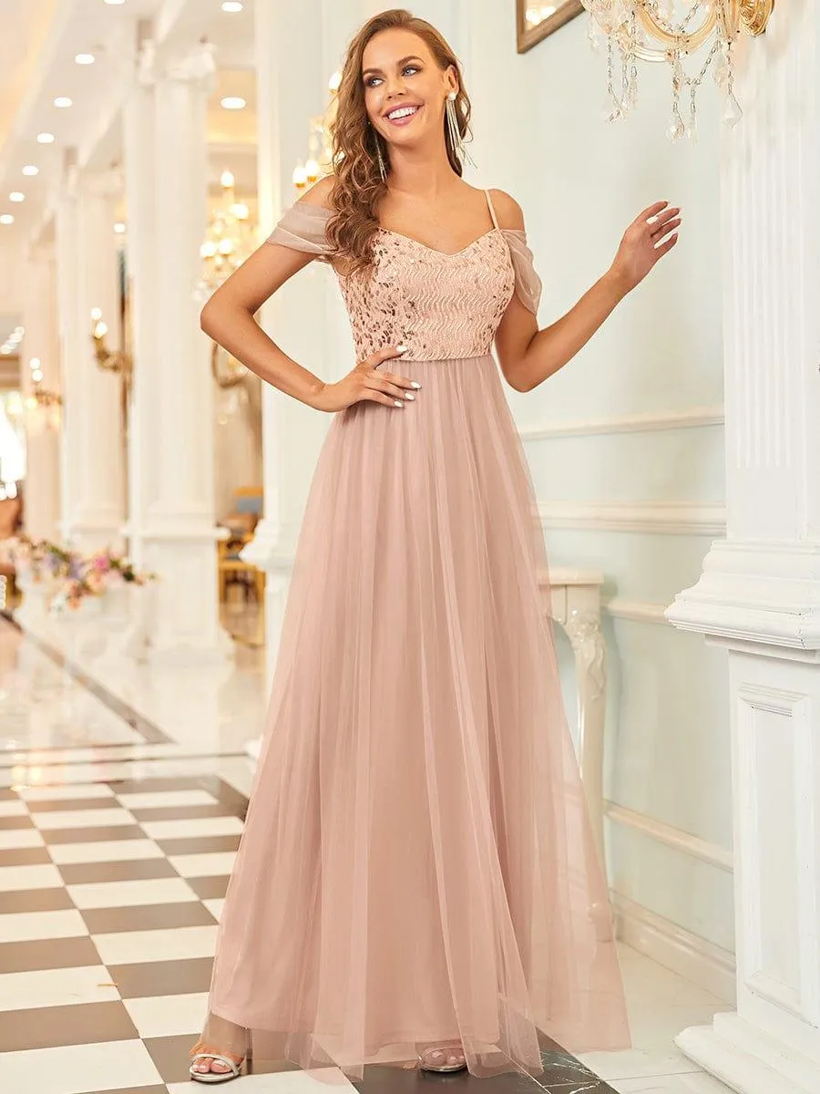 Robes de soirée en tulle avec corsage à épaules dénudées longue au sol(Vente finale)