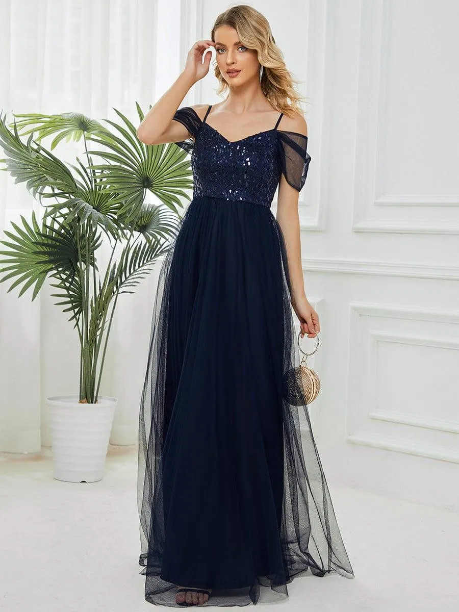 Robes de soirée en tulle avec corsage à épaules dénudées longue au sol(Vente finale)