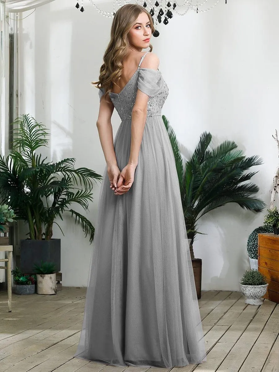 Robes de soirée en tulle avec corsage à épaules dénudées longue au sol(Vente finale)
