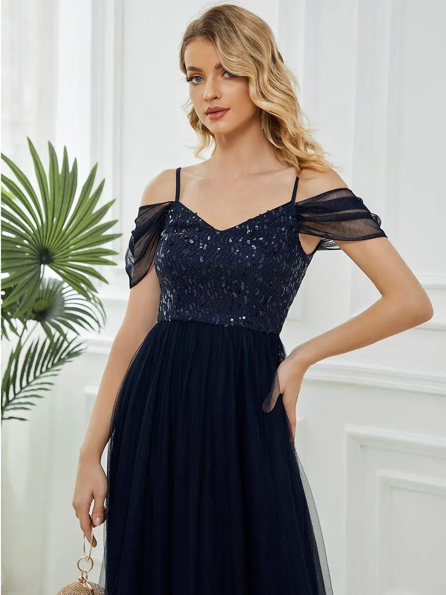 Robes de soirée en tulle avec corsage à épaules dénudées longue au sol(Vente finale)
