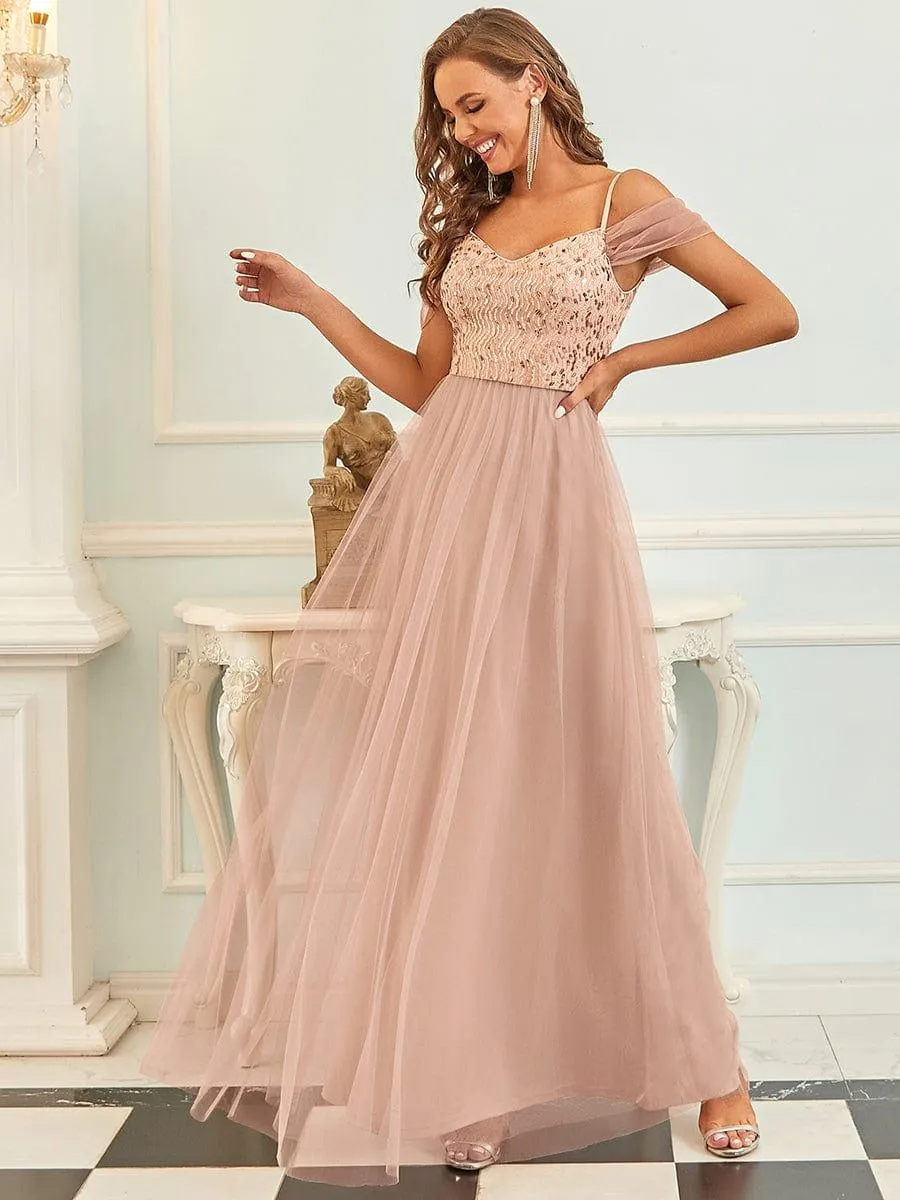Robes de soirée en tulle avec corsage à épaules dénudées longue au sol(Vente finale)