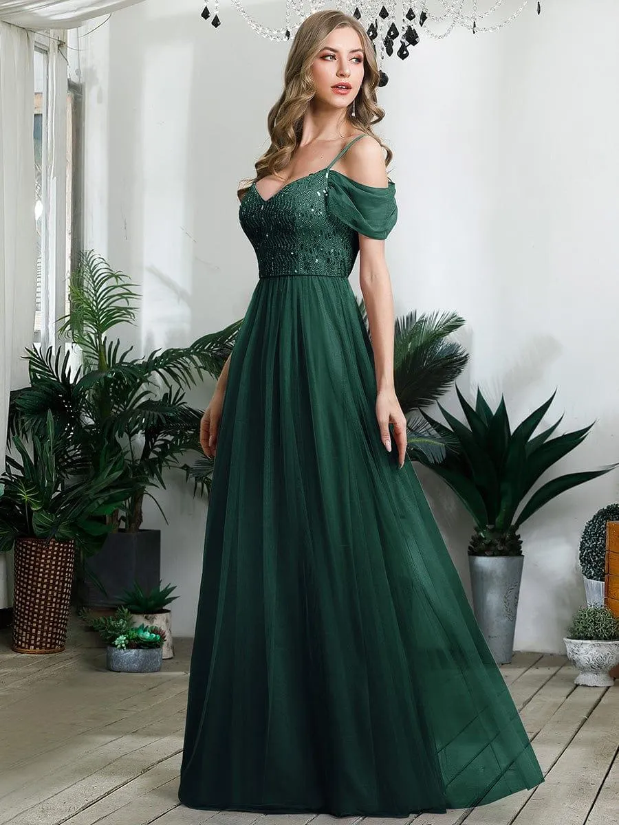 Robes de soirée en tulle avec corsage à épaules dénudées longue au sol(Vente finale)