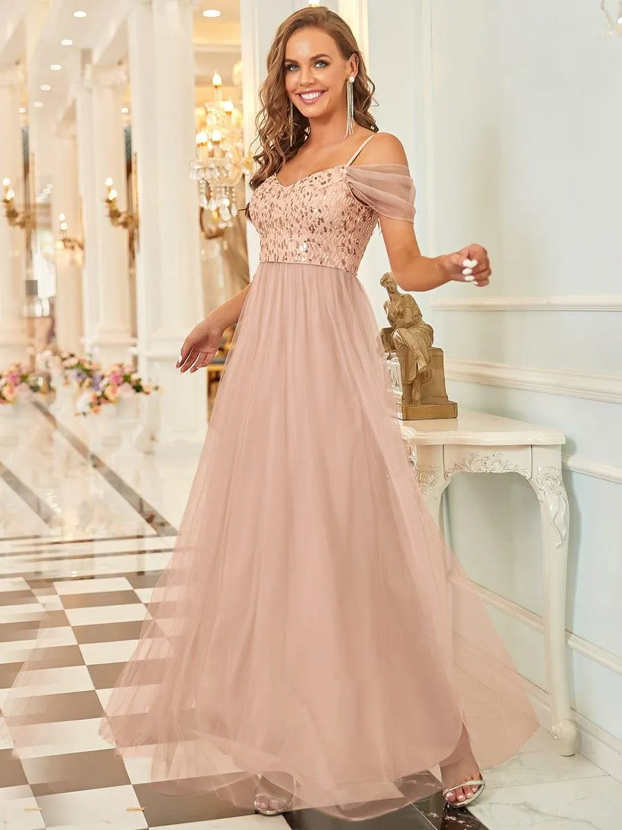 Robes de soirée en tulle avec corsage à épaules dénudées longue au sol(Vente finale)