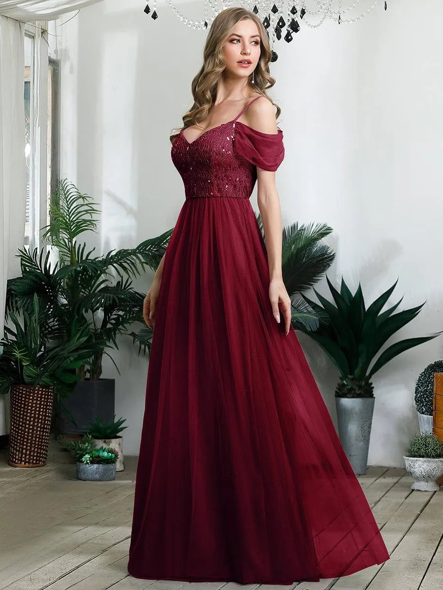 Robes de soirée en tulle avec corsage à épaules dénudées longue au sol(Vente finale)