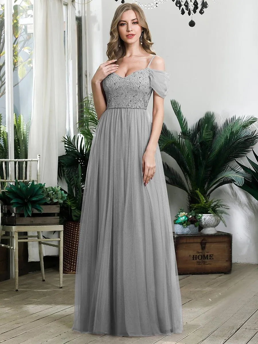 Robes de soirée en tulle avec corsage à épaules dénudées longue au sol(Vente finale)