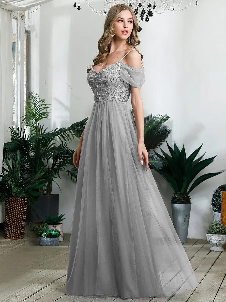 Robes de soirée en tulle avec corsage à épaules dénudées longue au sol(Vente finale)