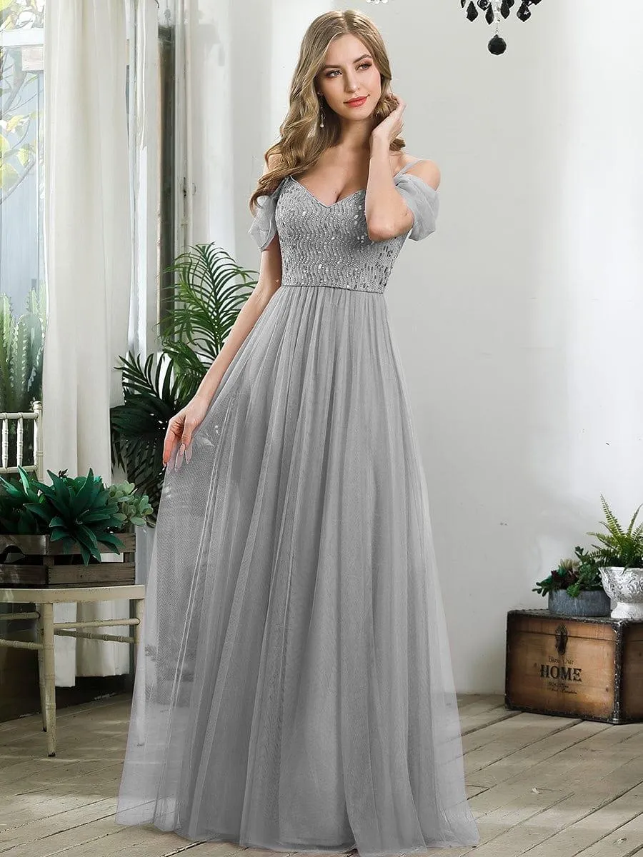 Robes de soirée en tulle avec corsage à épaules dénudées longue au sol(Vente finale)