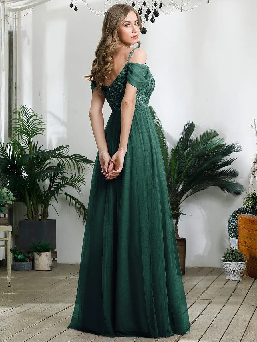 Robes de soirée en tulle avec corsage à épaules dénudées longue au sol(Vente finale)
