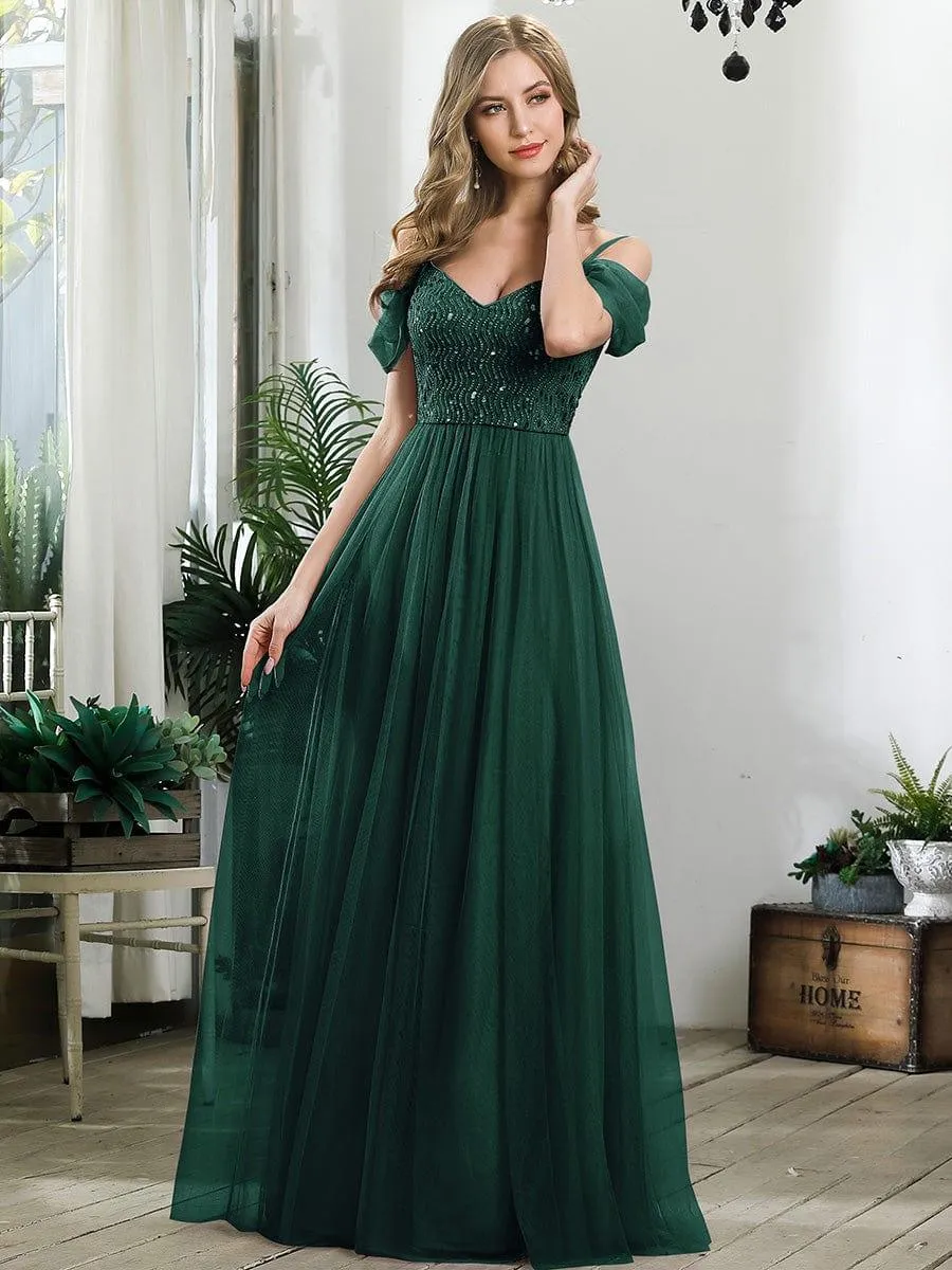 Robes de soirée en tulle avec corsage à épaules dénudées longue au sol(Vente finale)