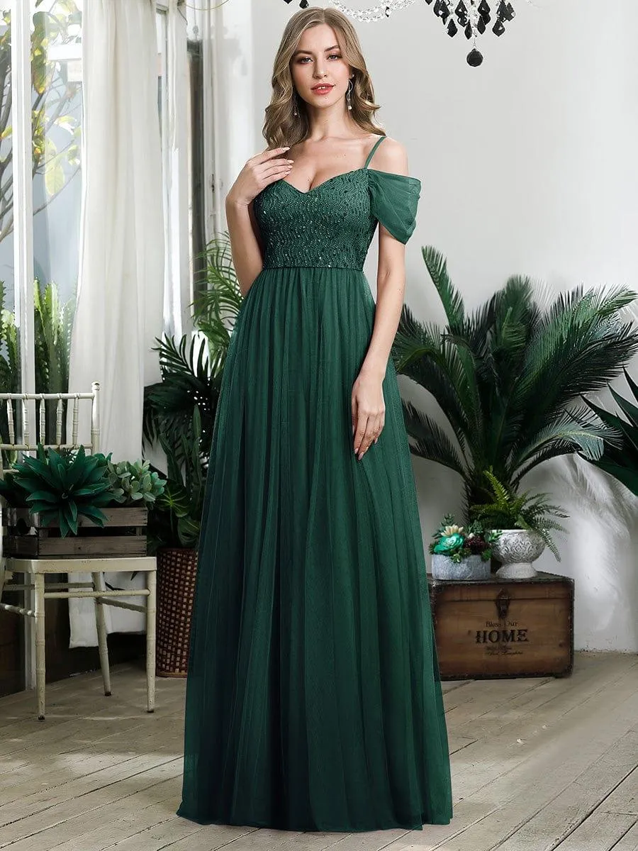Robes de soirée en tulle avec corsage à épaules dénudées longue au sol(Vente finale)