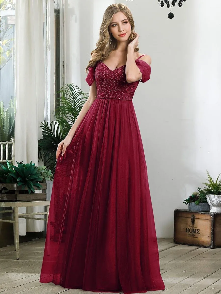Robes de soirée en tulle avec corsage à épaules dénudées longue au sol(Vente finale)