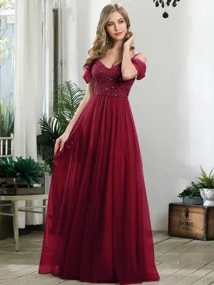 Robes de soirée en tulle avec corsage à épaules dénudées longue au sol(Vente finale)