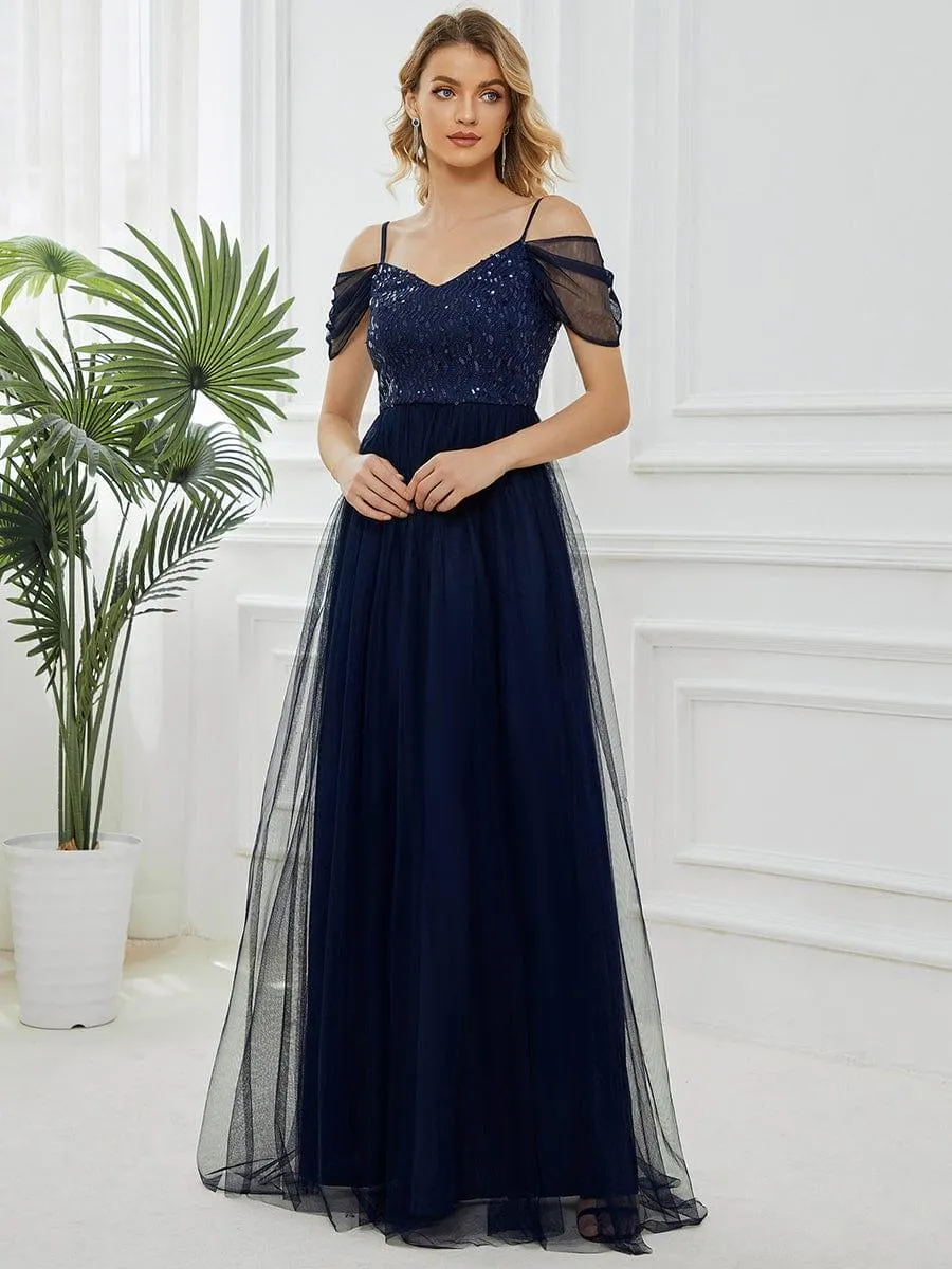 Robes de soirée en tulle avec corsage à épaules dénudées longue au sol(Vente finale)