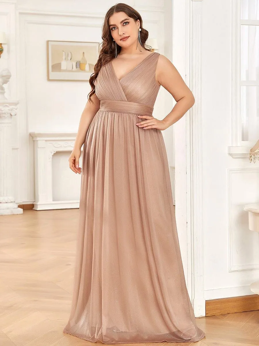 Robes de soirée scintillantes de longueur de plancher de double col en V pour la fête
