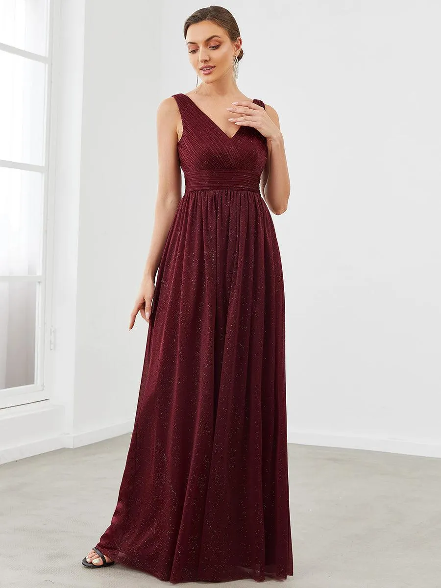 Robes de soirée scintillantes de longueur de plancher de double col en V pour la fête