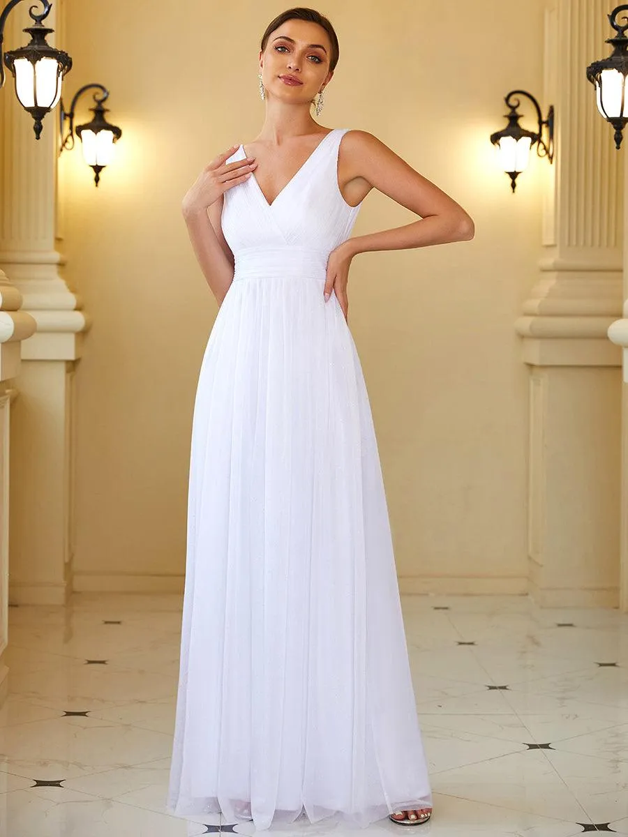 Robes de soirée scintillantes de longueur de plancher de double col en V pour la fête