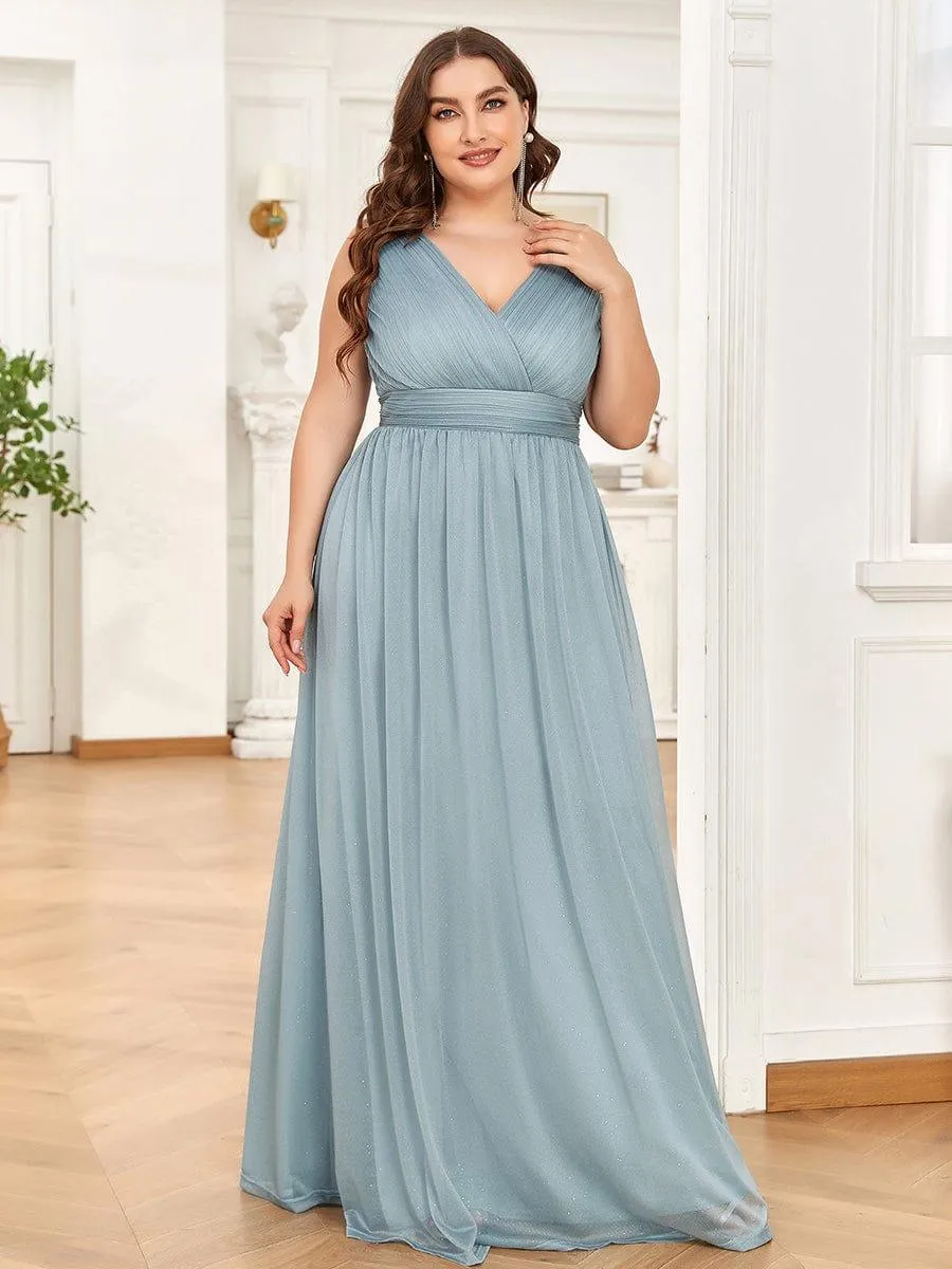 Robes de soirée scintillantes de longueur de plancher de double col en V pour la fête