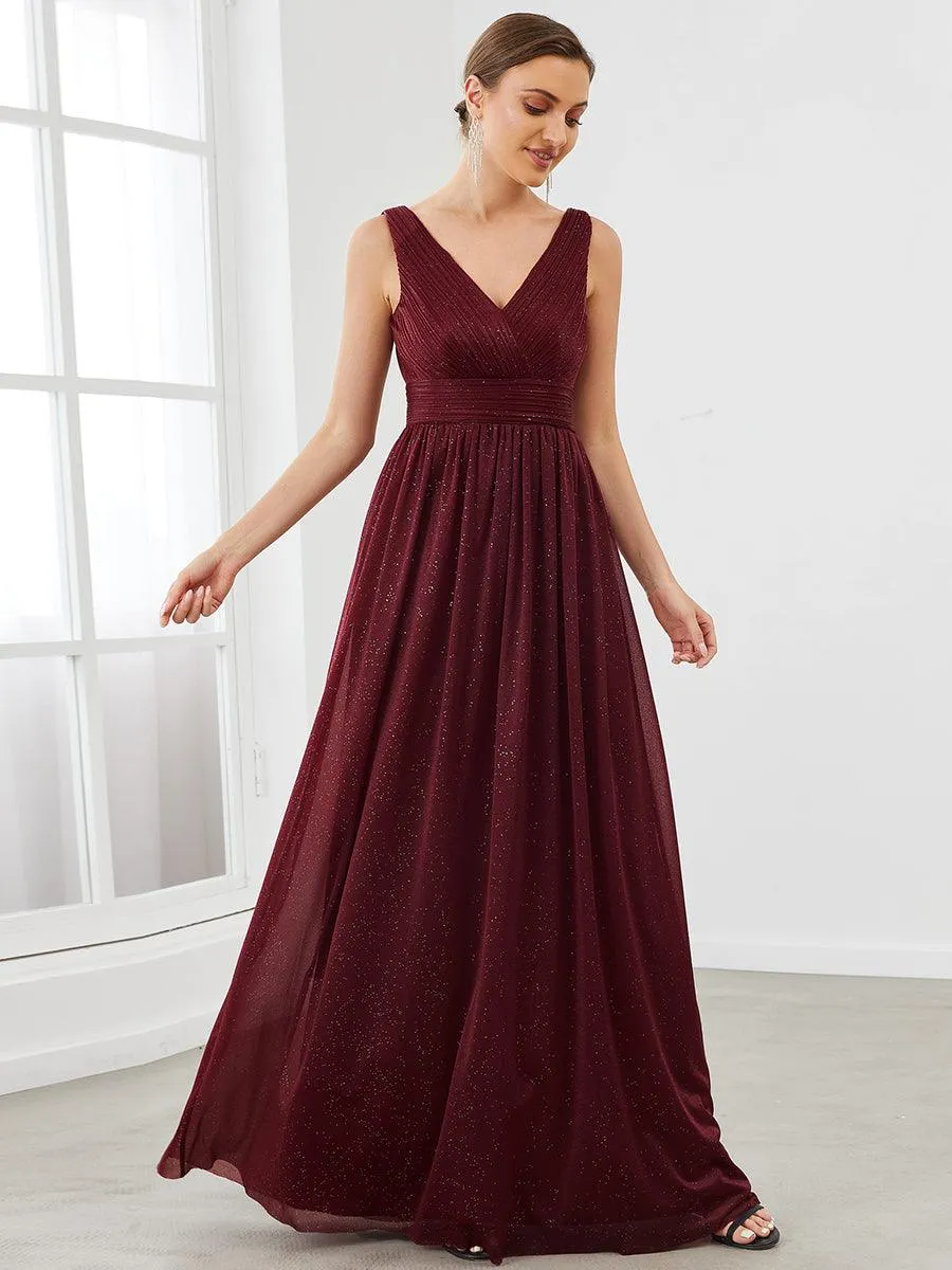 Robes de soirée scintillantes de longueur de plancher de double col en V pour la fête