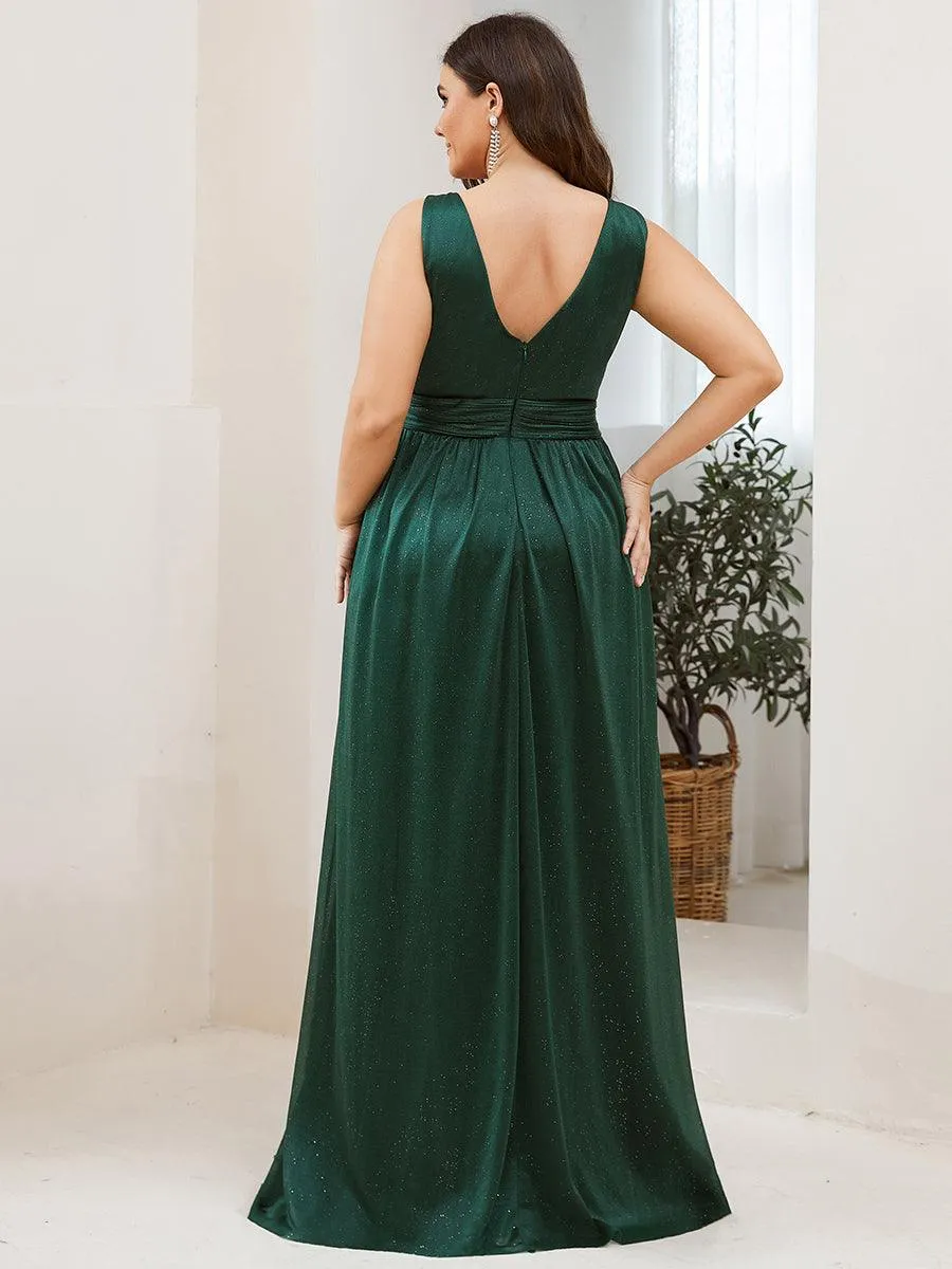 Robes de soirée scintillantes de longueur de plancher de double col en V pour la fête