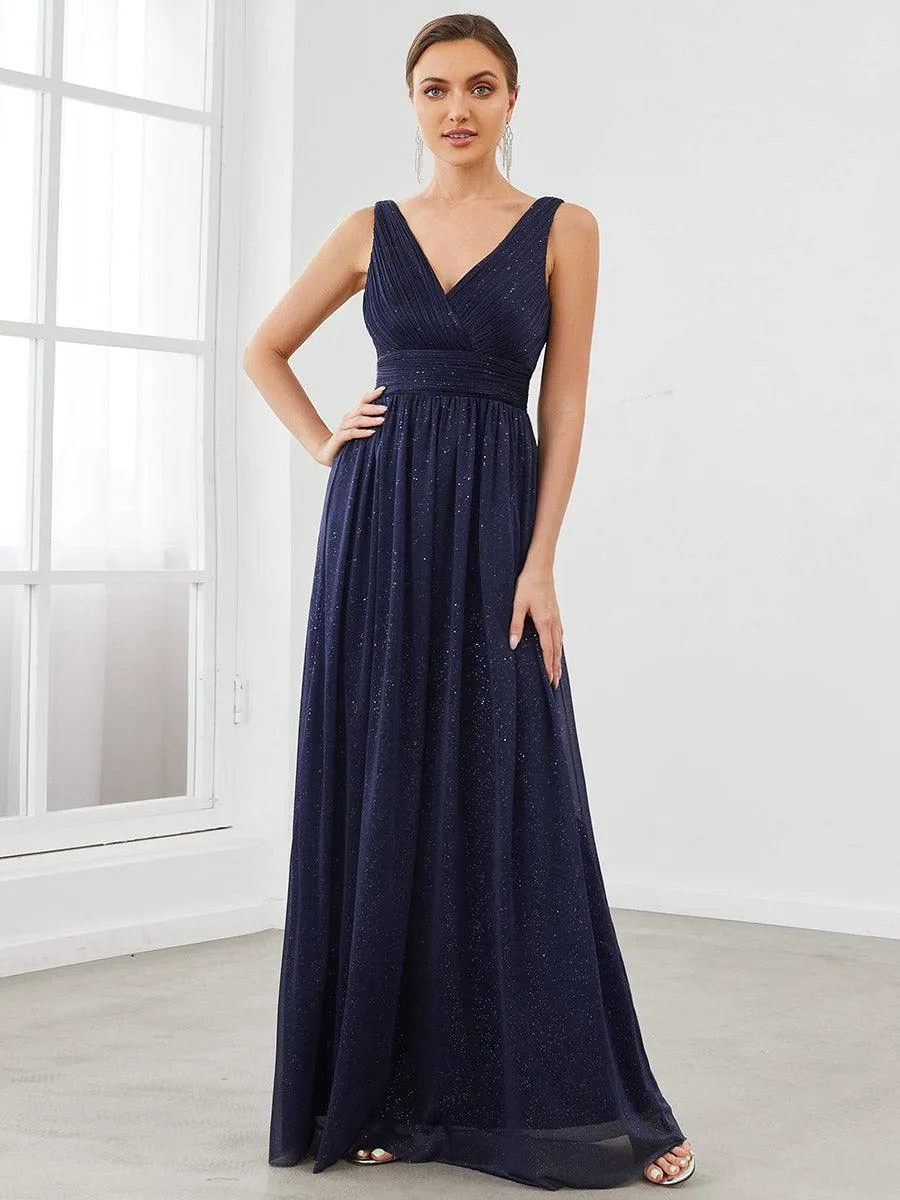 Robes de soirée scintillantes de longueur de plancher de double col en V pour la fête