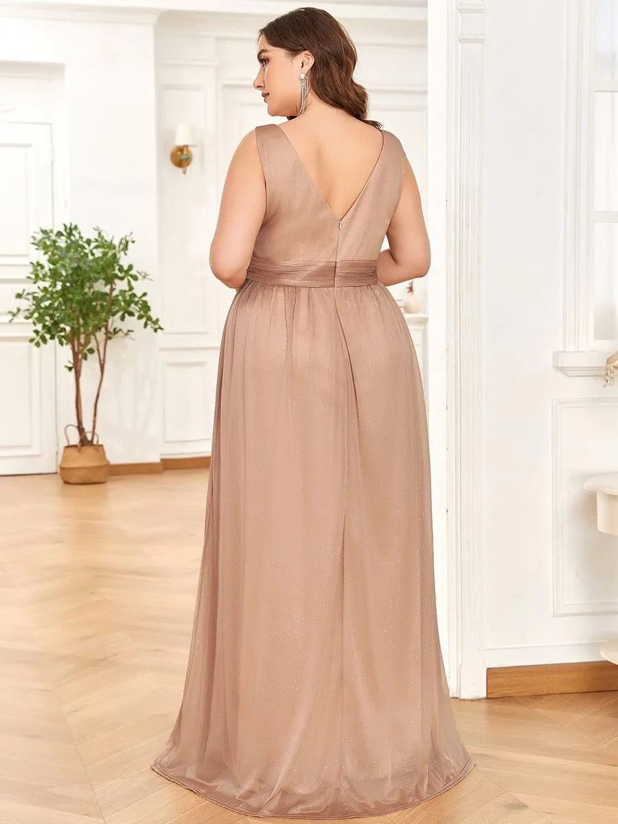 Robes de soirée scintillantes de longueur de plancher de double col en V pour la fête