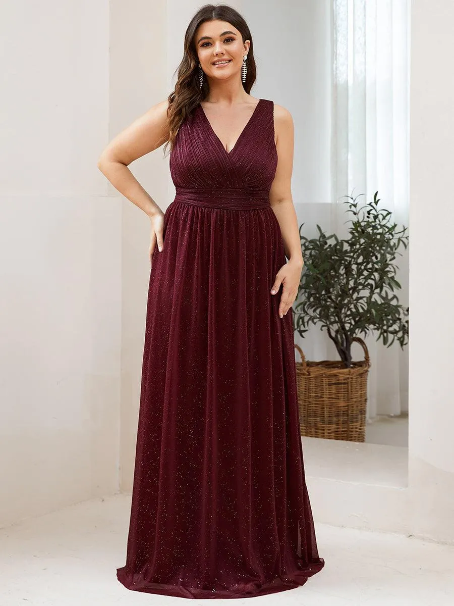 Robes de soirée scintillantes de longueur de plancher de double col en V pour la fête