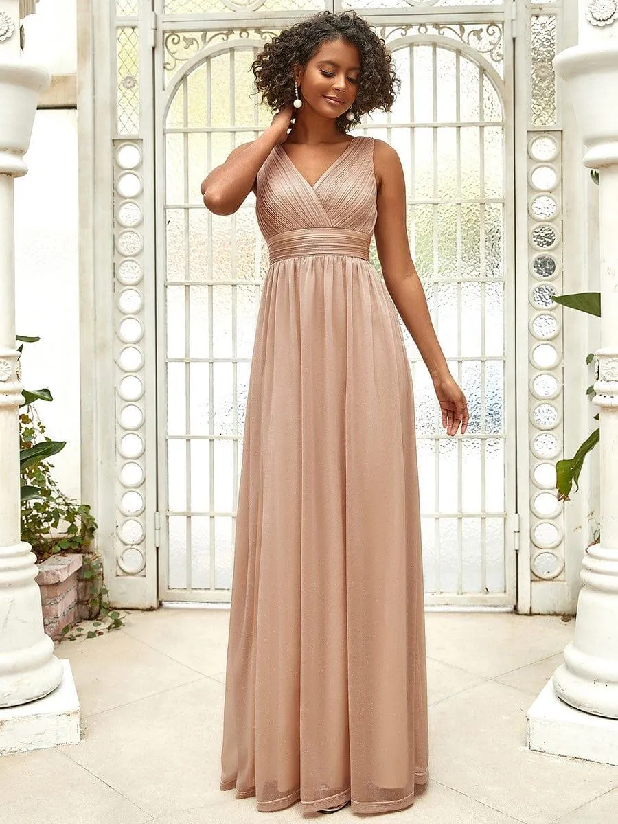Robes de soirée scintillantes de longueur de plancher de double col en V pour la fête