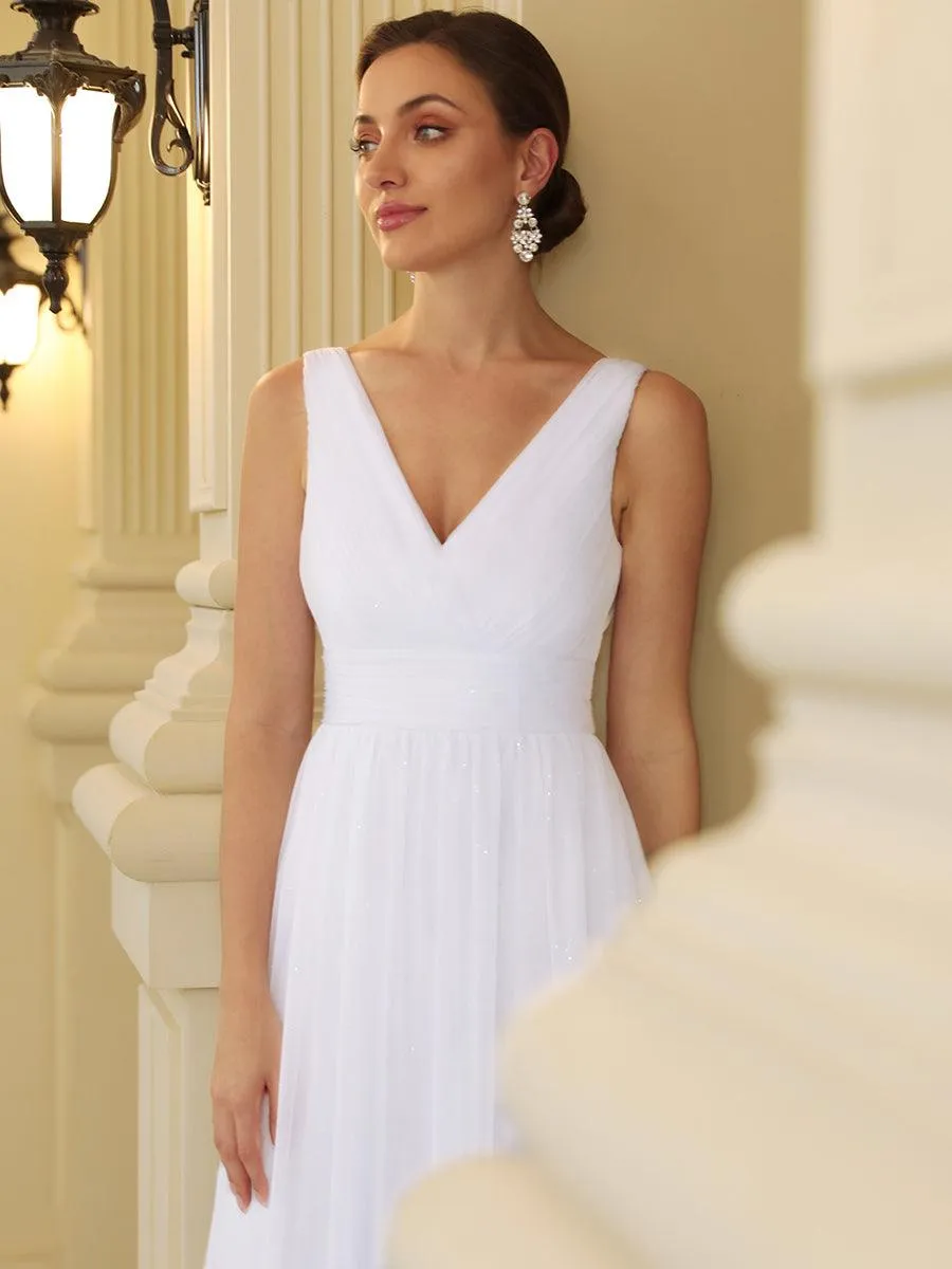 Robes de soirée scintillantes de longueur de plancher de double col en V pour la fête