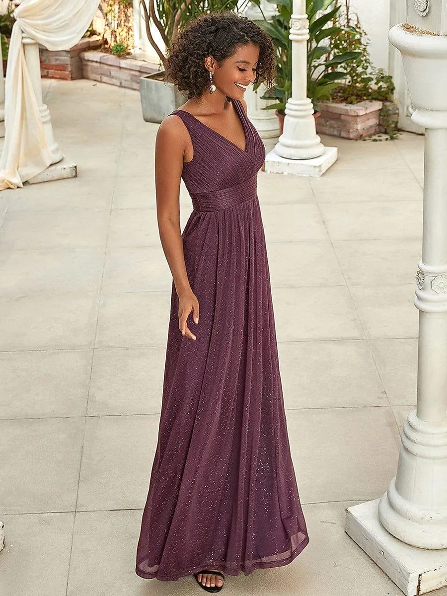 Robes de soirée scintillantes de longueur de plancher de double col en V pour la fête