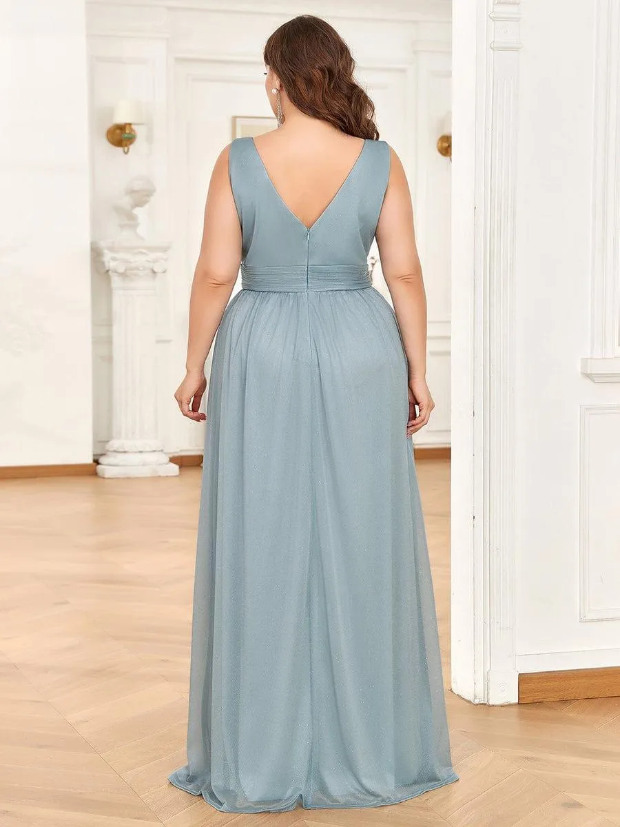 Robes de soirée scintillantes de longueur de plancher de double col en V pour la fête