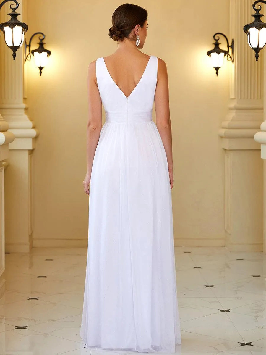 Robes de soirée scintillantes de longueur de plancher de double col en V pour la fête