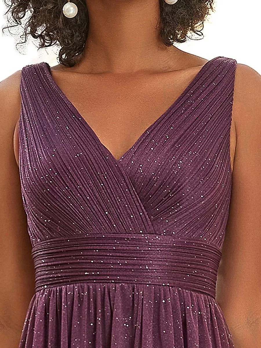Robes de soirée scintillantes de longueur de plancher de double col en V pour la fête