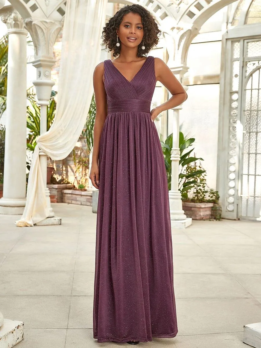 Robes de soirée scintillantes de longueur de plancher de double col en V pour la fête
