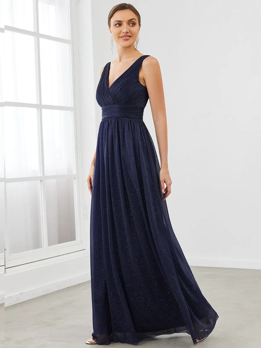 Robes de soirée scintillantes de longueur de plancher de double col en V pour la fête