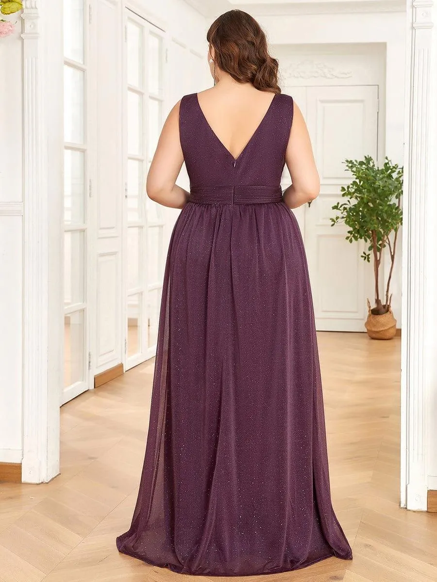 Robes de soirée scintillantes de longueur de plancher de double col en V pour la fête