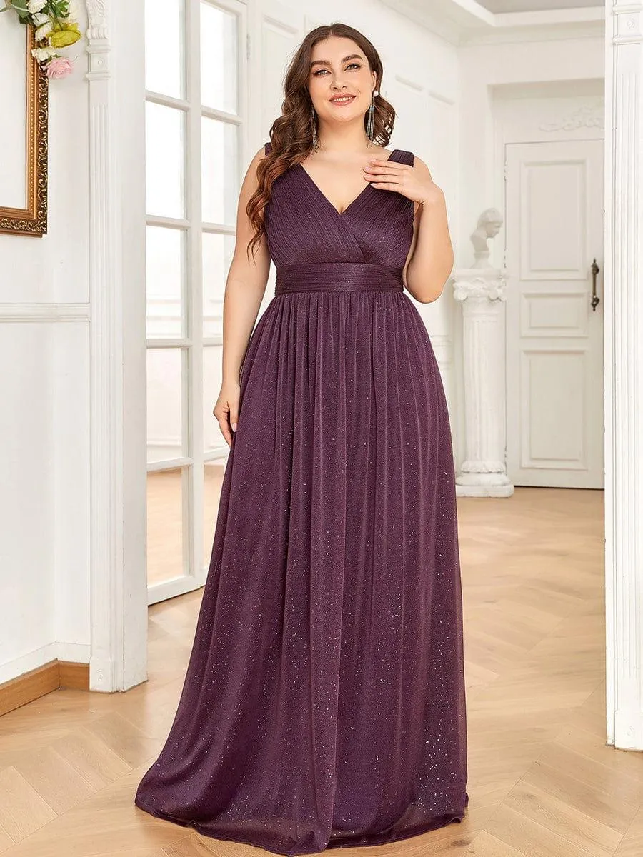 Robes de soirée scintillantes de longueur de plancher de double col en V pour la fête