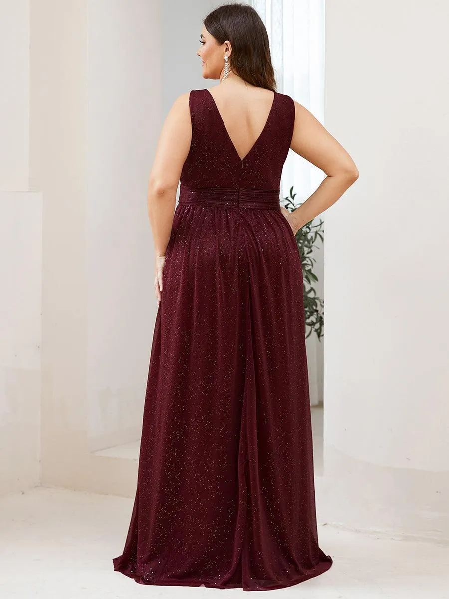 Robes de soirée scintillantes de longueur de plancher de double col en V pour la fête