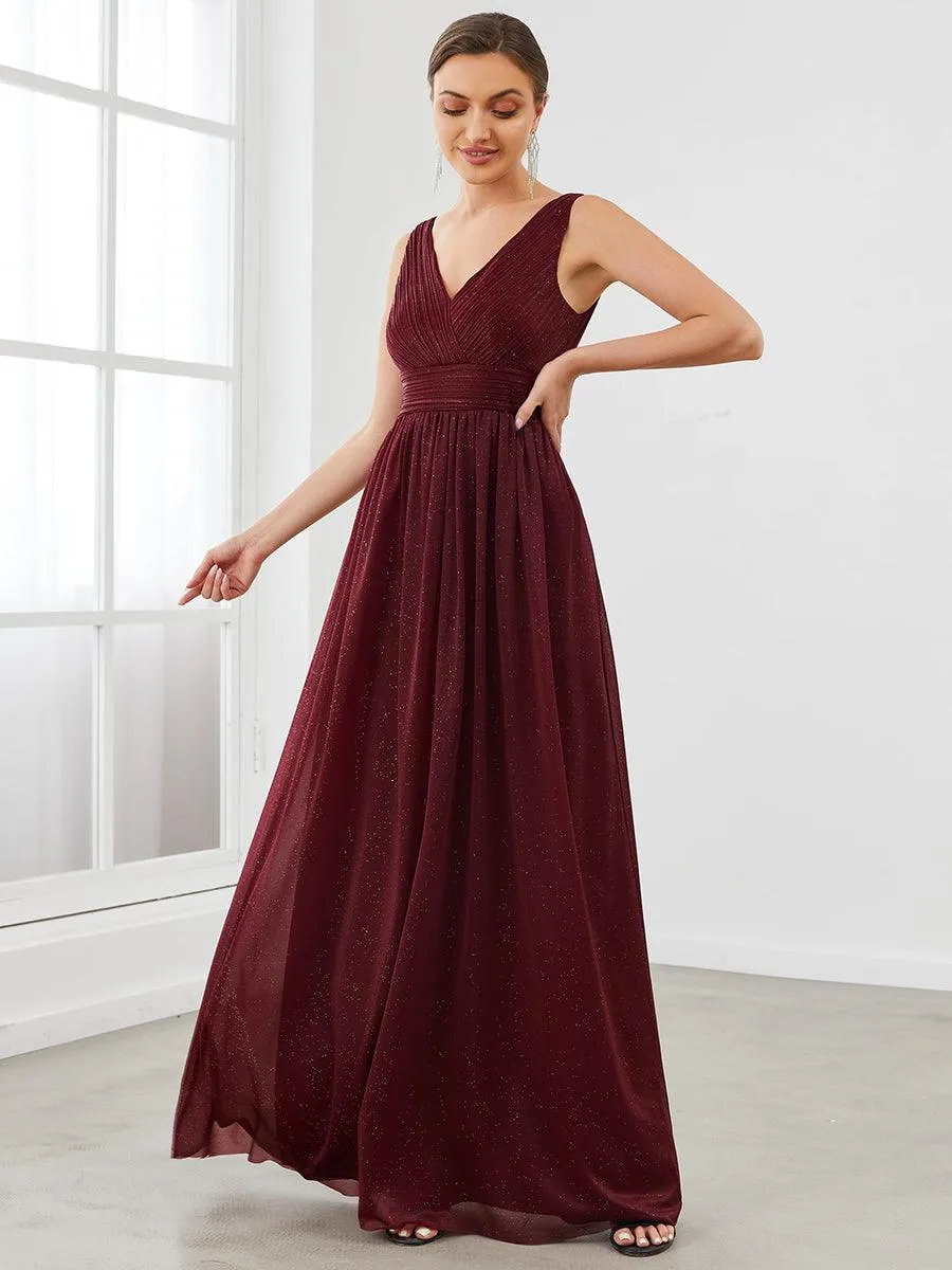 Robes de soirée scintillantes de longueur de plancher de double col en V pour la fête
