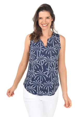 Rope Palms UPF50  Split Neck Sleeveless Top