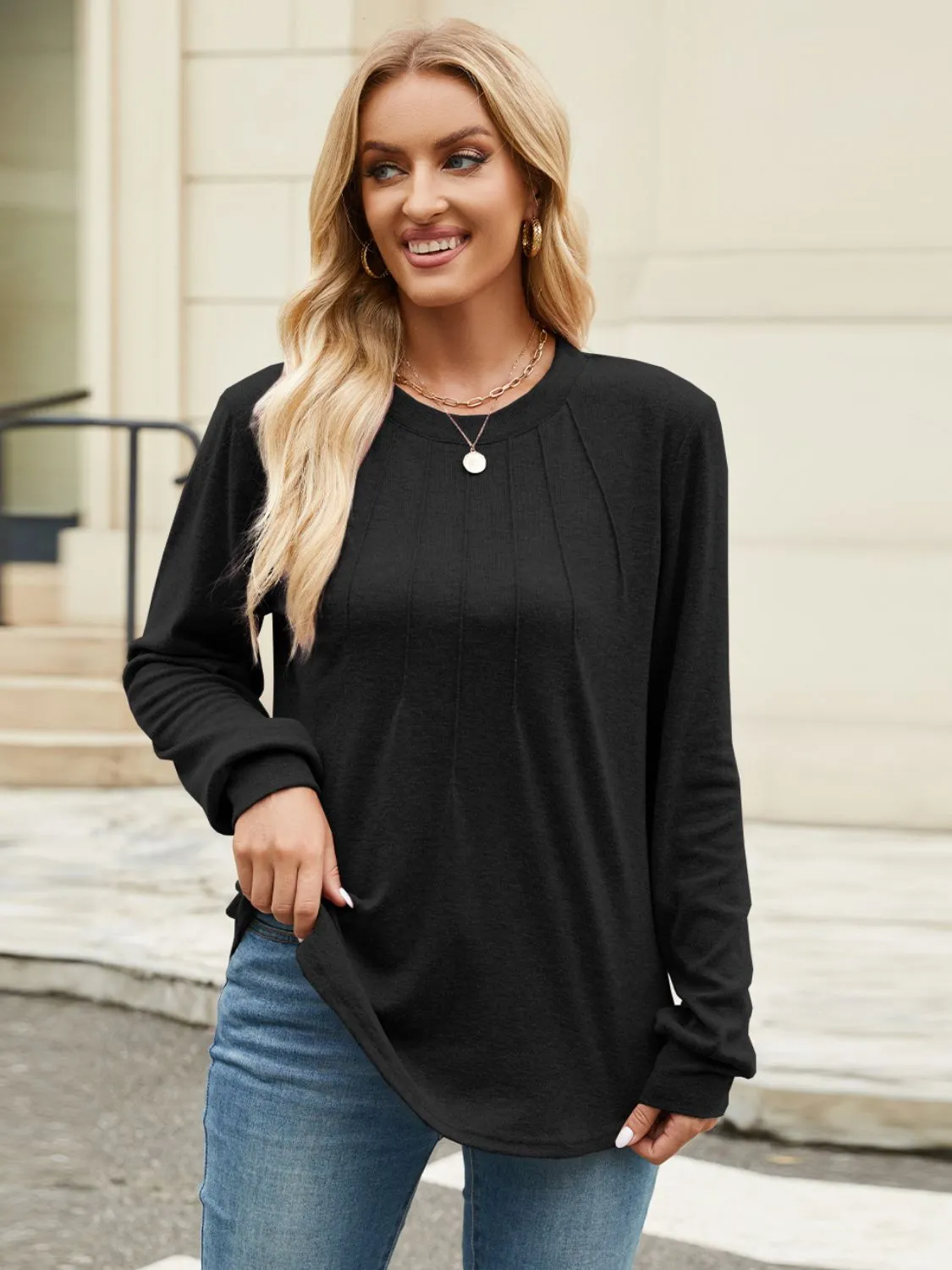 Round Neck Long Sleeve Top (5 Colors)