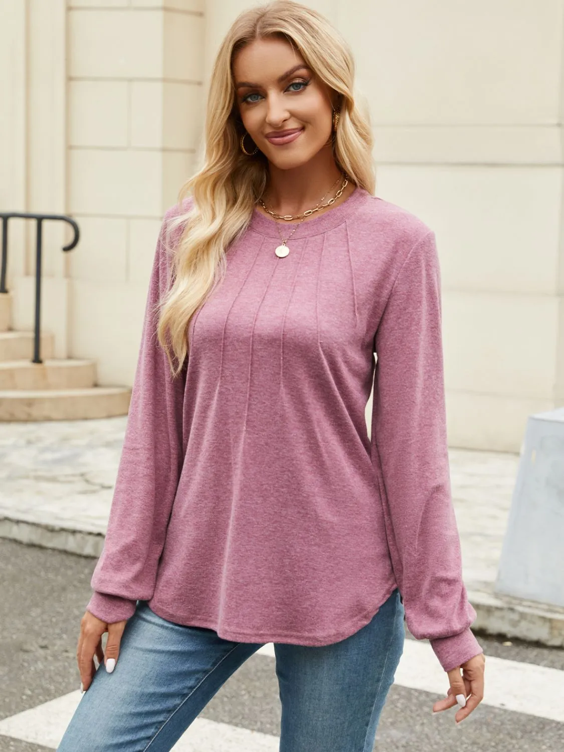 Round Neck Long Sleeve Top (5 Colors)