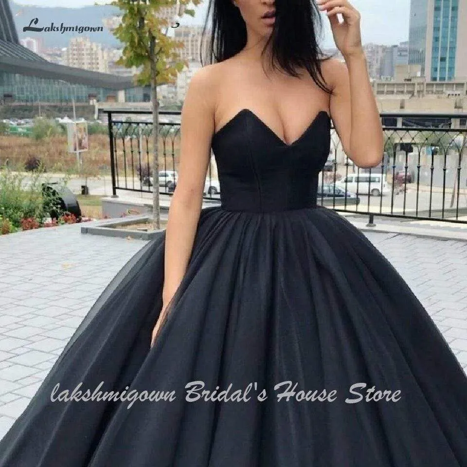 Roycebridal Black Ball Gown Wedding Dresses Sweetheart Bridal Gown Satin
