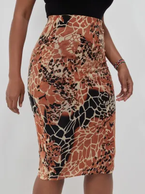 Safari Naima Stretchy Lined Capri Skirt - Rust Print