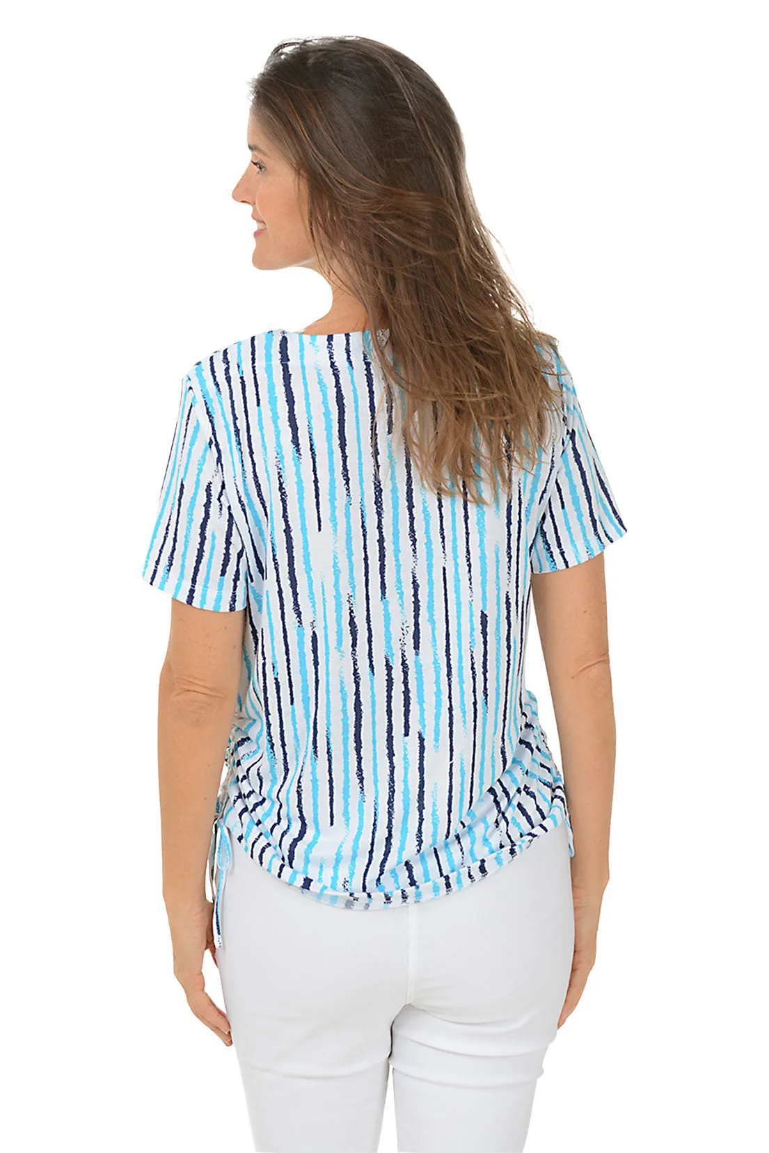 Seven Seas Sketched Stripe Short Sleeve Top